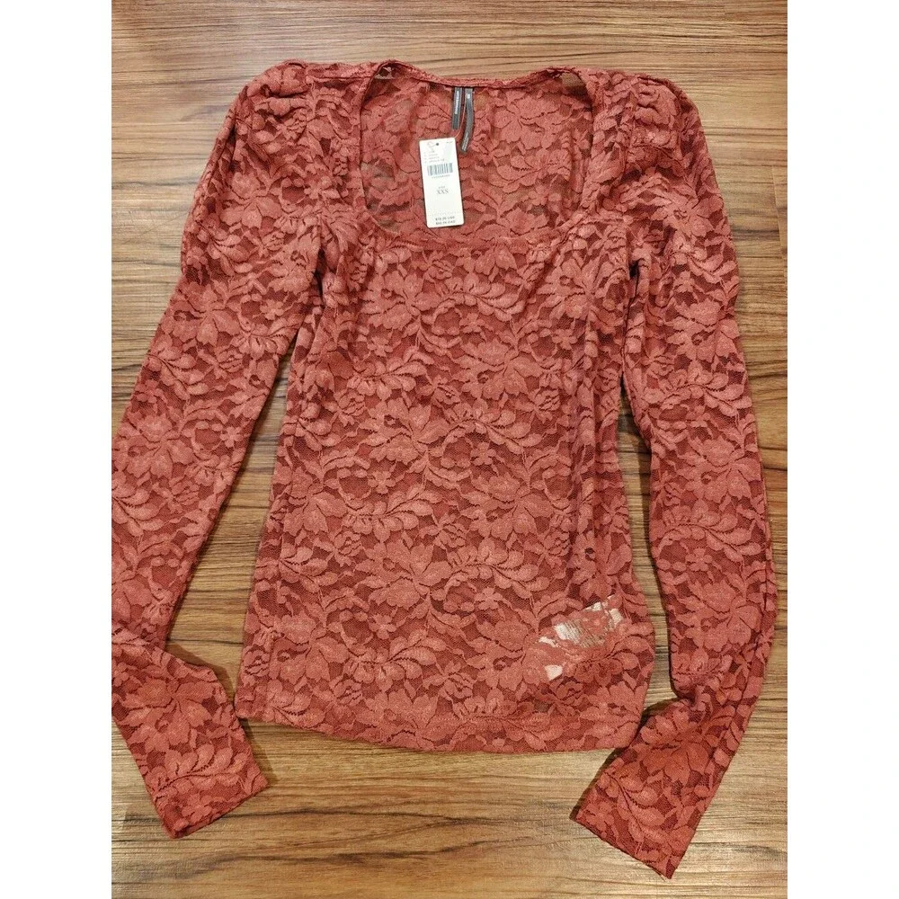 Anthropologie Puff-sleeve Sheer Lace Top